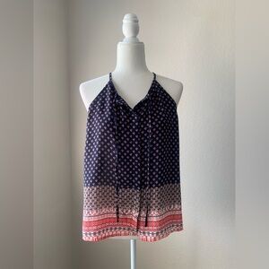 Q&A Elegant Geometric Halter Blouse in Navy and Coral